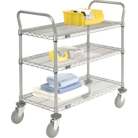 Global Equipment Nexel    Utility Cart, 3 Shelf, Nexelate    , 42"L x 21"W x 39"H, Polyurethane Brake Casters 2142P3EPB